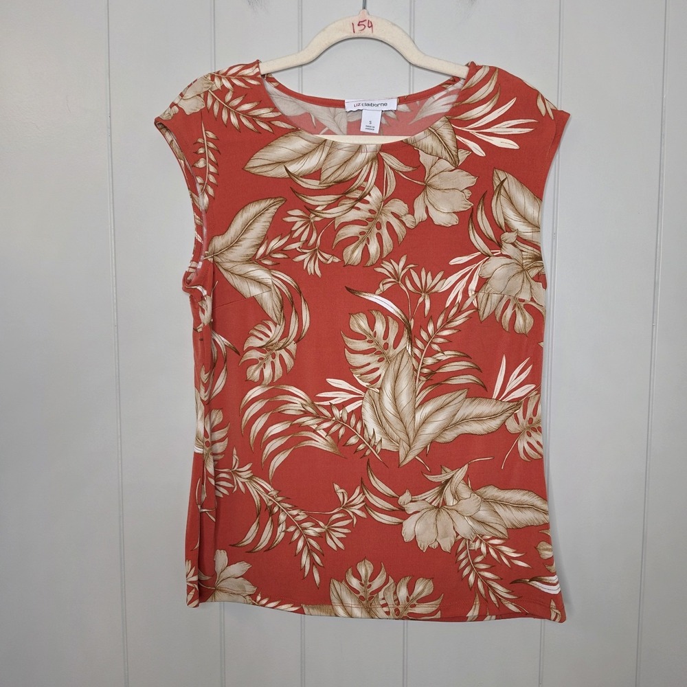 liz claiborne Women's Orange Tan And White Top Blouse Size Small
